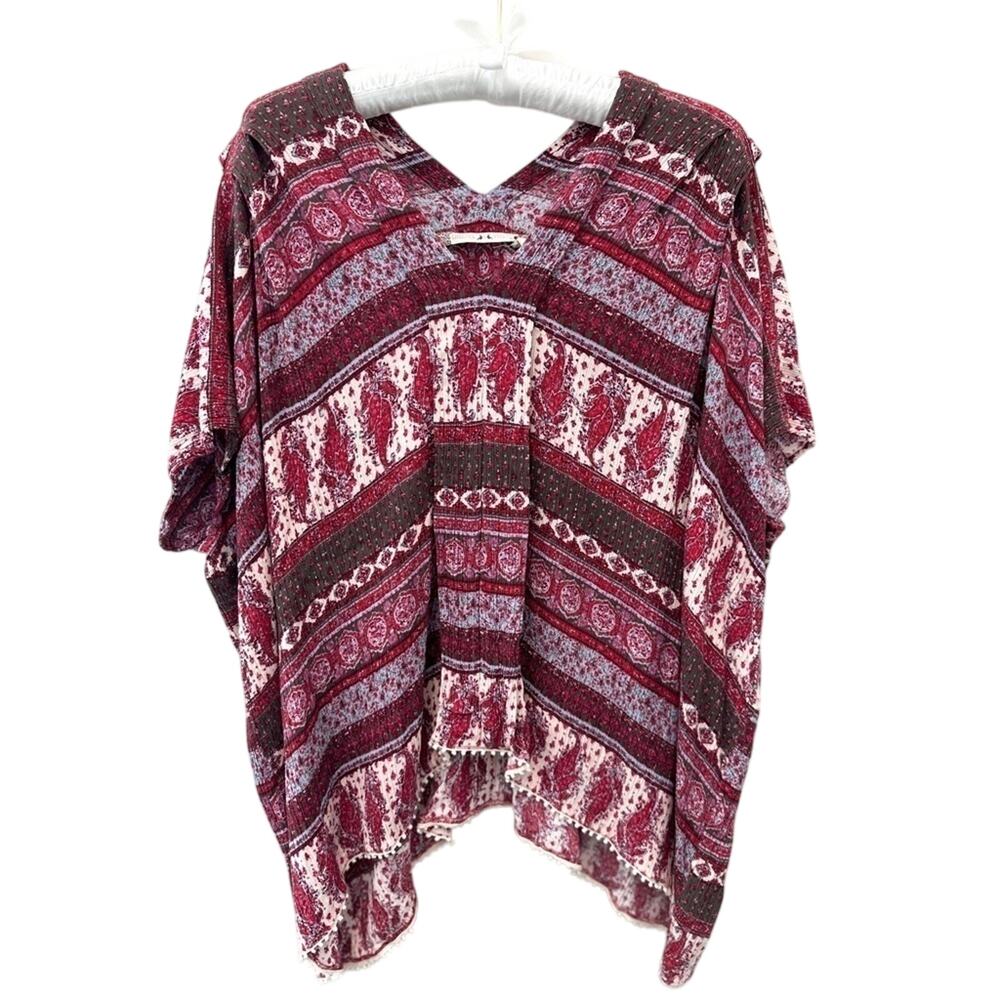 ANTHROPOLOGIE Chelsea & Violet Boho Paisley Kimono Poncho Blouse Small Festival